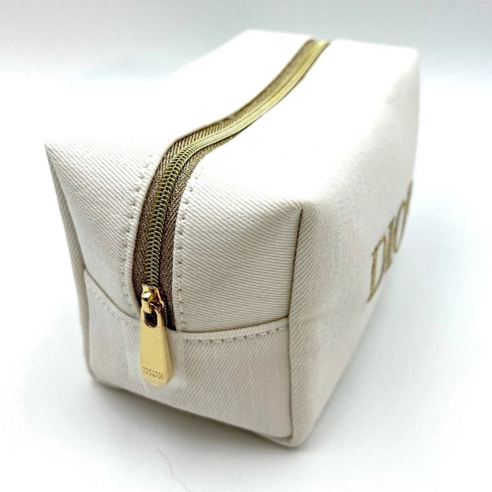 DIOR White Canvas Cosmetic Makeup Zipper Bag Pouch Clutch NWOT - Picture 2 of 6